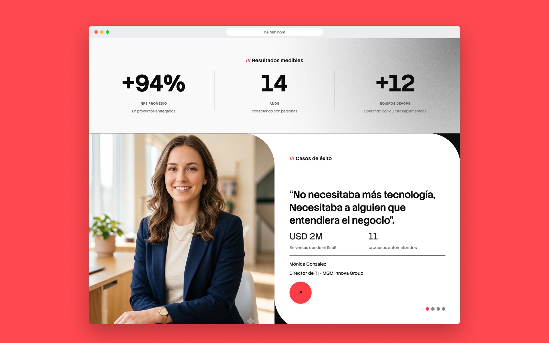 Deloim website measurable results and success story sections
